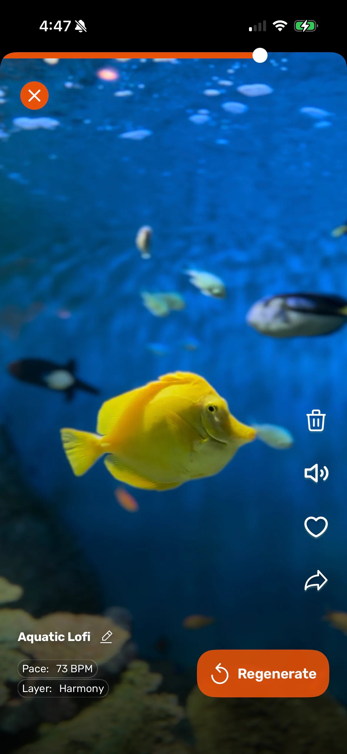 Bovo Music soundtrack controls over an aquarium video
