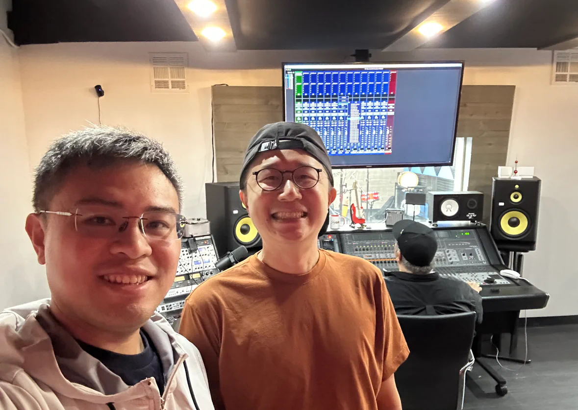 Donald Szeto and Austin Yip together in a recording studio